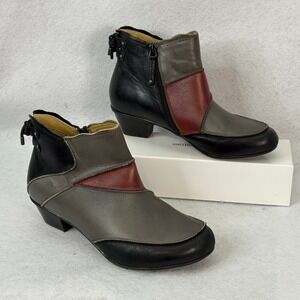 Aetrex Womens 8.5W Samantha Black Grey Red Leather Patchwork Ankle Boots Witchy‎